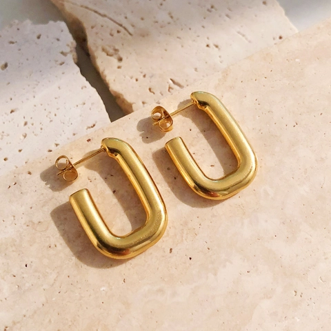 Pendientes De Aro Rectangulares Acero Inoxidable Chapado En Oro Forma U Geométricos Joyería Minimalista Elegante Mujer Estilo Diario