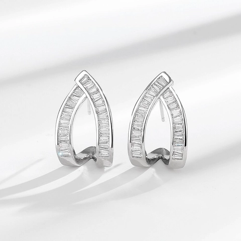 Luxury Geometric Zirconia Stud Earrings For Women Exaggerated Water Drop Copper Earrings Silver Plated Fashion Jewelry Gift