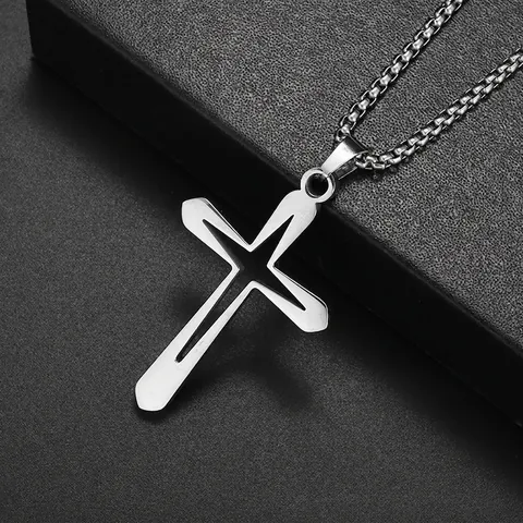 Collar Con Colgante De Cruz Hueca Acero Inoxidable Diseño Geométrico Calado Joyería De Moda Regalo Para Hombre Mujer