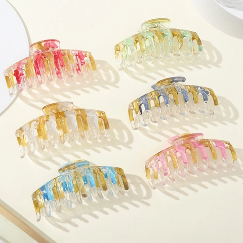 Large Hair Claw Clip For Women Acrylic Colorful Graffiti Marble Pattern Gold Foil Shark Clip Hair Styling Accessory