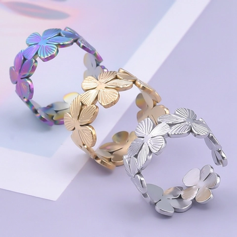 Stainless Steel Hollow Flower Open Ring Adjustable Minimalist Clover Floral Jewelry Aesthetic Accessory For Women
