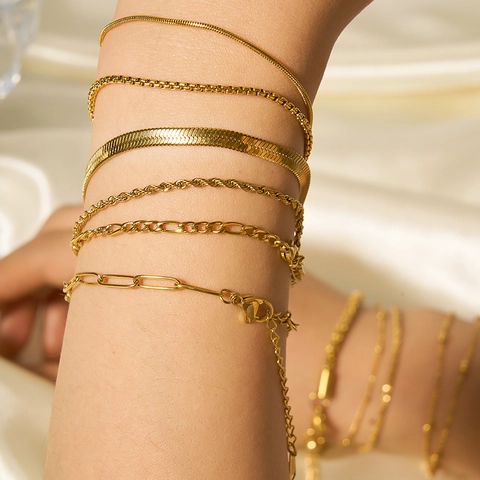 Edelstahl Vergoldete Armbänder Für Damen Minimalistische Verstellbare Kette Schmuck Schlange Figaro Seil Stile