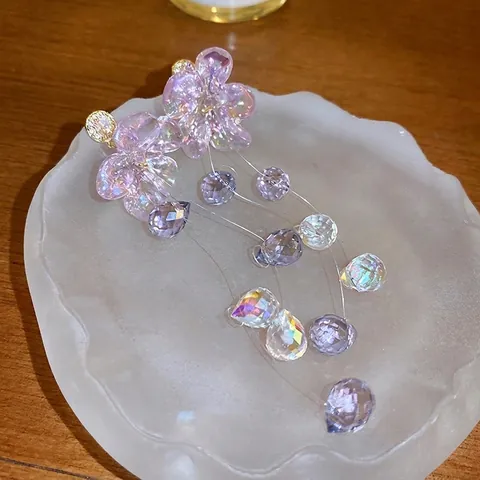 Orecchini Pendenti A Fiore Con Perno In Argento Sterling 925 Zircone Cristallo Petalo Viola Gioielli Estetici Dolci