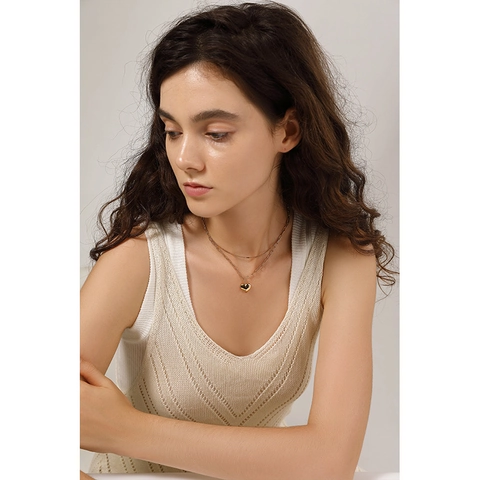 Collana Cuore Doppio Strato Acciaio Inossidabile Placcato Oro 18K Pendente 3D Catena Graffetta Gioielli Minimalisti Donna