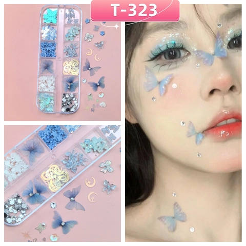 Decoraciones Uñas Mariposa Flor Resina Tela Diamantes Imitación Pegatinas Maquillaje Facial Accesorio Escenario DIY