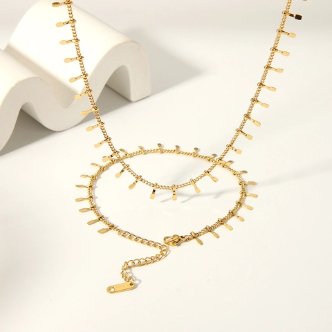 Collier À Pampilles En Acier Inoxydable Plaque Or Petit Pendentif Rectangulaire Choker Minimaliste Pour Femmes