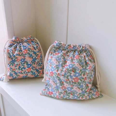 Borsa A Coulisse Floreale Cotone Tela Organizzatore Trucco Viaggio Stile Coreano Borsa Piccola Portatile Per Donne
