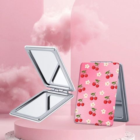 Espejo de Maquillaje Plegable Portátil Con Funda de Cuero PU de Dibujos Animados Espejo Cosmético Rectangular Compacto para Mujeres Niñas