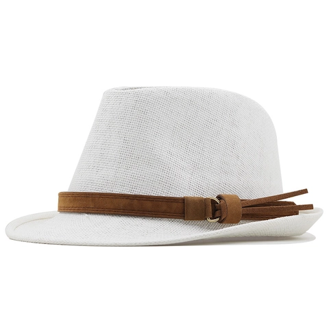 Cappello Fedora Intrecciato In Paglia Estiva Traspirante Protezione Solare Stile Panama Cappello Jazz Con Fascia In Scamosciato Anello Di Metallo Uomo Donna