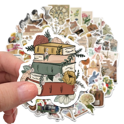 Vintage Decorative Stickers PVC Waterproof Cottagecore Aesthetic Flower Animal Plant Patterns For Scrapbooking Journaling