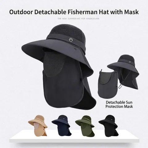 Sonnenhut Fischerhut Eimerhut Atmungsaktiv Polyester Breite Krempe UV Schutz Abnehmbare Gesichtsschutz Nackenschutz Outdoor Angeln Herren