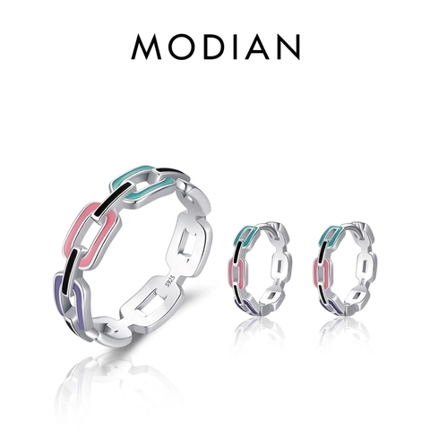 S925 Sterling Zilveren Sieradenset Voor Dames Meerkleurig Email Ineengestrengelde Ketting Open Ring En Creolen Sieraden