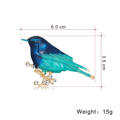 Fashion Alloy Enamel Bird Brooch Gradient Blue Green Rhinestone Animal Pin Stylish Unisex Corsage For Clothing Accessories