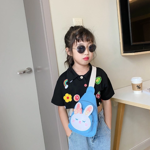 Kids Cartoon Rabbit Chest Bag Canvas Crossbody Shoulder Backpack Cute Animal Design For Boys Girls Outing