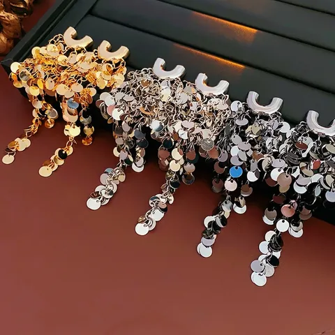Sequin Quaste Lange Ohrhänger Mit Silbernem Ohrstecker U-Form Kupfer Luxus Statement Schmuck Für Frauen