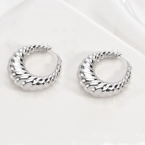 Pendientes De Aro De Croissant De Acero Inoxidable Para Mujer Torsionados Texturizados Huecos Pulidos Joyas Vintage
