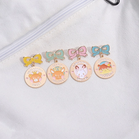 Cute Cartoon Animal Enamel Pin Set Alloy Bowknot Brooch Bunny Bear Deer Otter Metal Badge For Backpack Clothes Decor