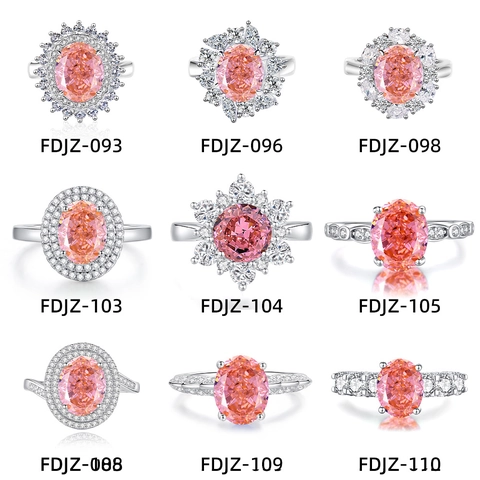 S925 Sterling Silver Ring Padparadscha Pink Gemstone Halo High Carbon Diamond Elegant Jewelry Wedding Engagement For Women