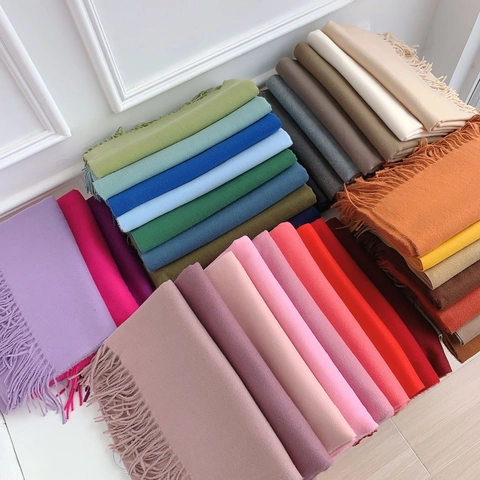 Damen Winter Warm Weich Kaschmirimitat Schal Einfarbig Quaste Schal Große Pashmina Wickelschal Stola Für Alltag Urlaub
