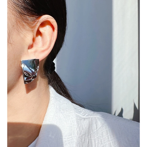 Orecchini a Bottone in Ottone Geometrici Irregolari Con Perno in Argento Sterling 925 Orecchini a Strati Metallici per Donna