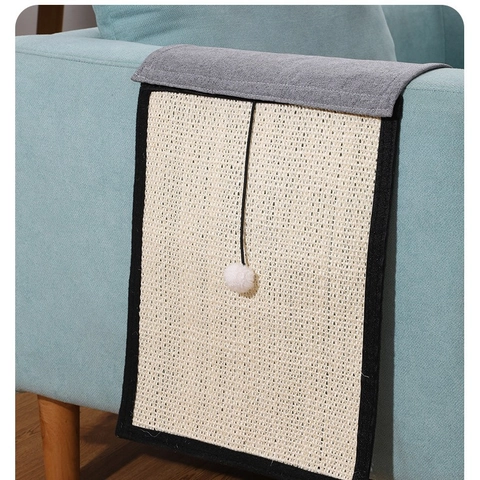 Cat Scratching Mat Natural Sisal Sofa Furniture Protector With Plush Ball For Armrest Durable Scratching Pad For Cats