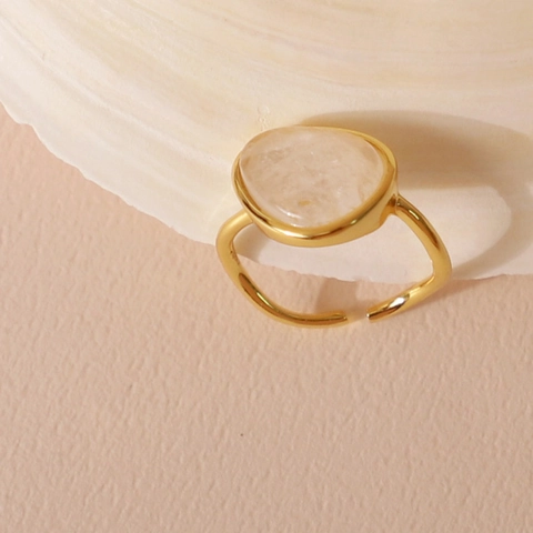 Anello In Argento Sterling 925 Con Cristallo Bianco Regolabile Fascia Aperta Pietra Irregolare Gioiello Elegante Minimalista Per Donna