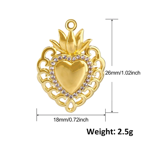 Heart Pendants Copper Gold Plated Rhinestone Sacred Heart Religious Vintage DIY Jewelry Making Charms For Necklace Bracelet
