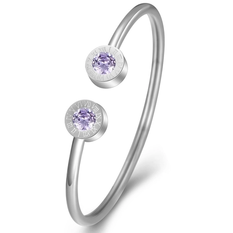 Roestvrij Stalen Open Armring Romeinse Cijfers December Geboortesteen Armband Voor Dames Ingelegd Met Strass Mode Sieraden Cadeau