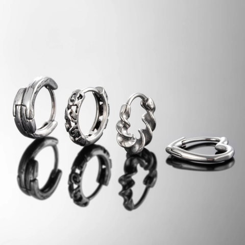 Vintage Titanium Stalen Huggie Hoop Oorbellen Hartvormig Twist Patroon Opengewerkt Punk Sieraden Voor Mannen Vrouwen