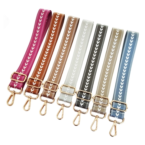 Adjustable Wide Shoulder Bag Strap Replacement Braided Nylon Crossbody Handbag Belt Chevron Pattern Metal Swivel Hooks