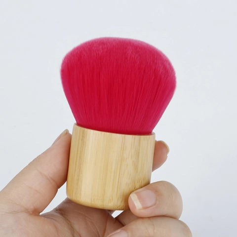 Pennello Per Cipria Kabuki Portatile Con Morbide Setole Rosse Sintetiche E Manico In Bambù Naturale Per Viso