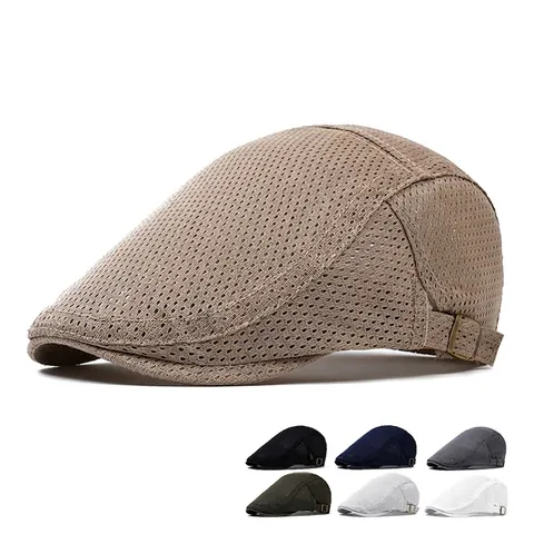 Mesh Flat Cap Breathable Polyester Summer Outdoor Sunshade Adjustable Metal Buckle Vintage British Style Men Women