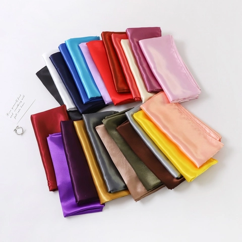 Elegant Women Satin Square Scarf Pleated Plissé Bandana Silky Solid Color Fashion Neck Scarf Headwrap For Daily Travel