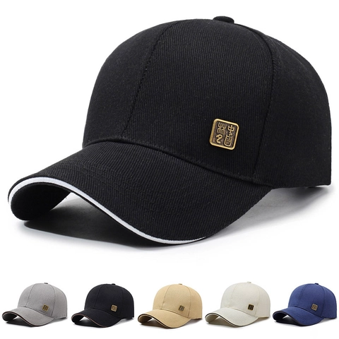 Casquette De Baseball Coton Ajustable Protection Solaire Chapeau Sport Extérieur Avec Plaque Métal Minimaliste Unisexe