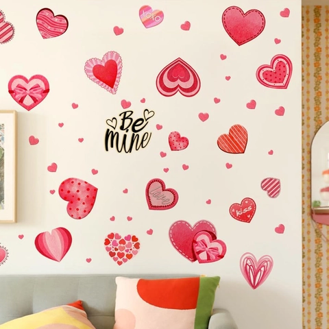 Valentinstag Herz Fenster Wandaufkleber PVC Romantisch Liebe Kuss Muster Selbstklebend Glas Dekor Home Decor