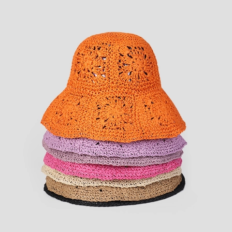 Chapeau Cloche Crochet Paille Femme Fleur Ajourée Pliable Protection Solaire Été Plage Style Bohème Élégant Respirant