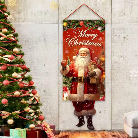 Kerst Deurbanner Retro Kerstman Polyester Hangende Vlag Voor Thuis Feest Decor Vrolijk Kerstfeest