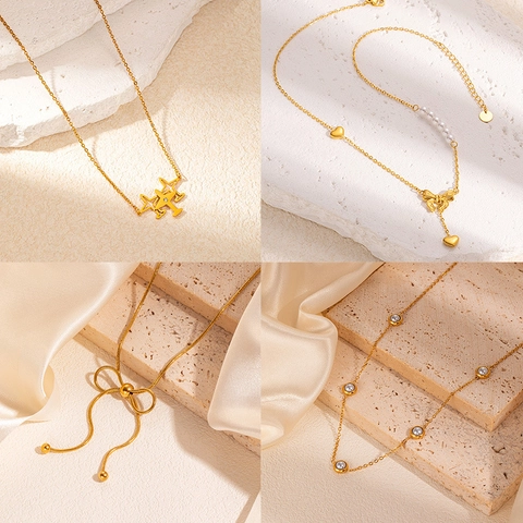 Elegante Hanger Ketting Roestvrij Staal Verguld Hart Vlinder Ster Bloem Schelp Mode Sieraden Cadeau Dames