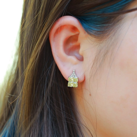 Pendientes De Botón De Diamante De Carbono Amarillo Cuadrado Con Poste De Plata Esterlina 925 Joyería Geométrica Elegante