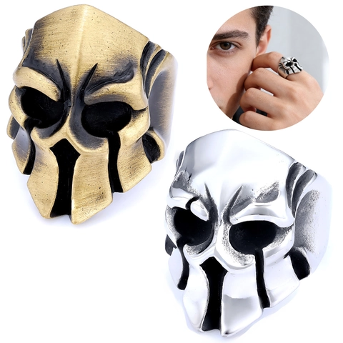 Spartaanse Krijger Helm Schedel Ring Titanium Staal Gothic Punk Vintage Sieraden Voor Heren