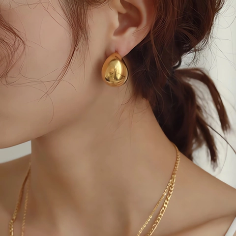 Chunky Hoop Oorbellen 304 Roestvrij Staal 18K Verguld Minimalistisch Geometrisch C-Vormig Waterdruppel Mode Sieraden Voor Vrouwen
