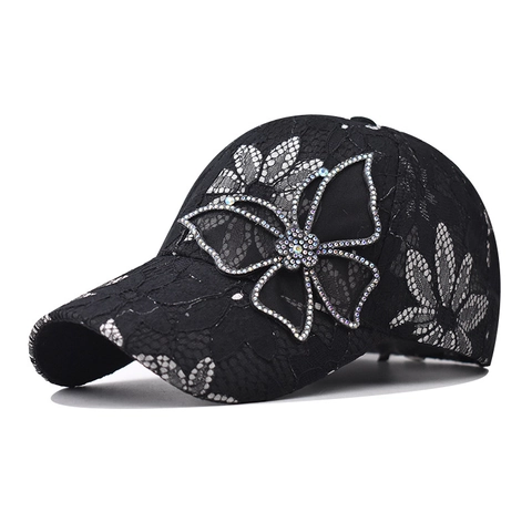 Cappellino Da Baseball In Pizzo Da Donna Farfalla Di Strass Traspirante Cotone Cappello Da Sole Regolabile Elegante Alla Moda