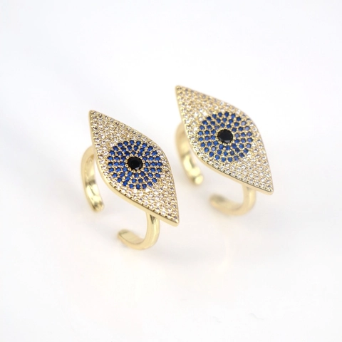 Anillo Abierto Ojo De Mal Cobre Micro Pavé Circonita Joyería Personality Style Ajustable Para Mujeres Bañado En Oro