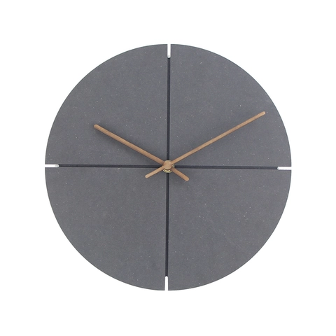 Nordic Minimalist Round Wall Clock Slate Texture Dial Wooden Pointers Silent Quartz Battery Operated Home Decor