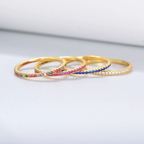925 Sterling Silver Colorful Zirconia Inlaid Eternity Ring For Women Multi Color Rhinestone Gold Plated Band Ring Finger Jewelry Gift