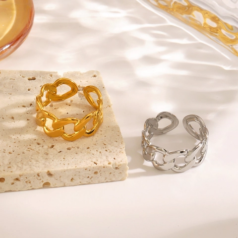 Anello A Catena Placcato Oro 18K Acciaio Inossidabile Regolabile Aperto Stile Hip Hop Gioielli Per Donne Uomini