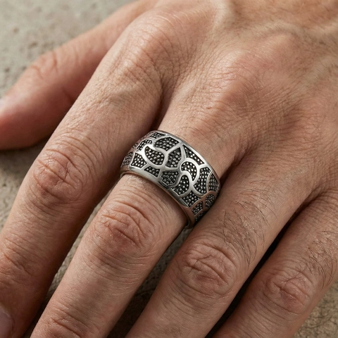 Anillo Vintage Para Hombre De Acero Inoxidable Banda Ancha Tótem Irregular Grabado Estilo Punk Industrial