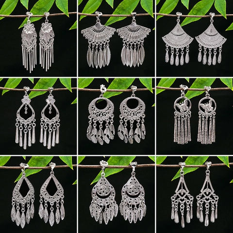 Orecchini Pendenti Etnici In Lega Con Nappe Per Donna Bohémien Vintage Color Argento Gioielli Con Perno In Acciaio Inossidabile