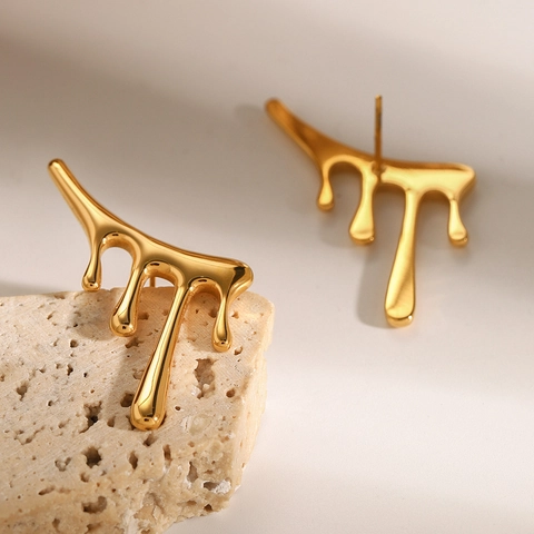 Modern Stainless Steel Lava Drip Stud Earrings 18K Gold Plated Fluid Abstract Geometric Statement Earrings For Women Fashion Jewelry