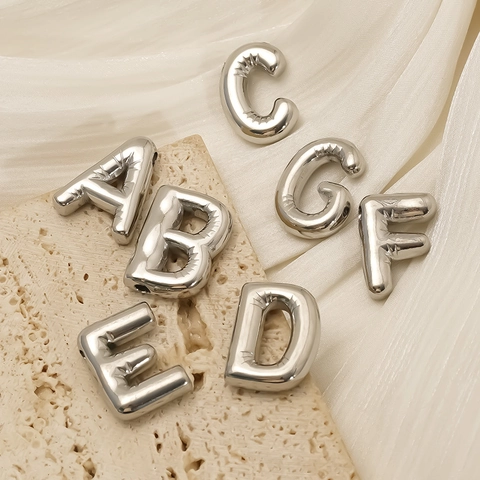 Ciondoli Alfabeto Palloncino Acciaio Inossidabile 304 Ciondoli Lettere Gonfiate 3D Creazione Gioielli DIY Specchio Lucido Moda